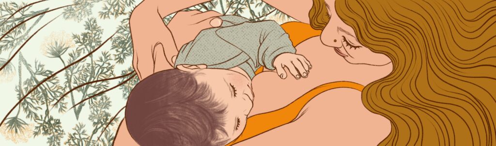 Illustration of parent nursing an infant